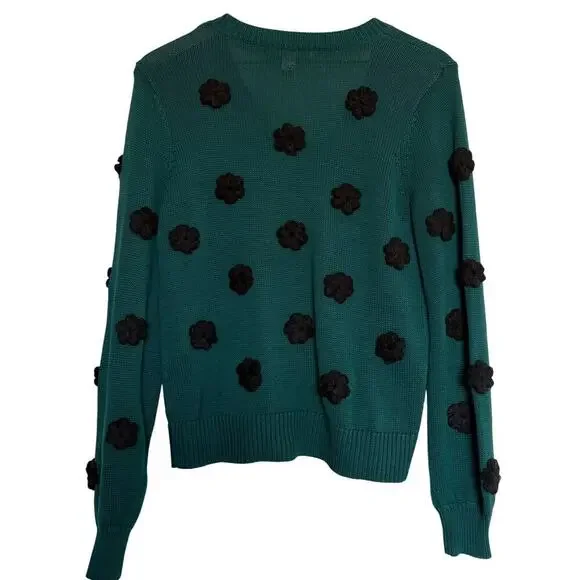 Lilly Pulitzer Green Sweater XS Pom Appliqué 3D Knit Holiday Winter skandigirl